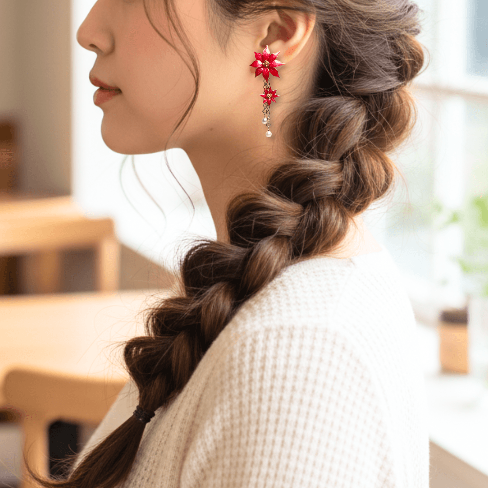 【ポインセチア】2wayピアス/レッド/クリスマス/サージカルステンレス/金属アレルギー対応/冬の新作/受注生産 | 3枚目